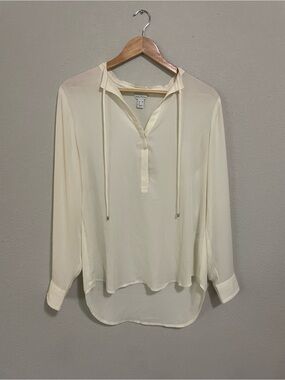 Nautica Cream Tie-Neck Blouse Lightweight Top minimalist office business casual